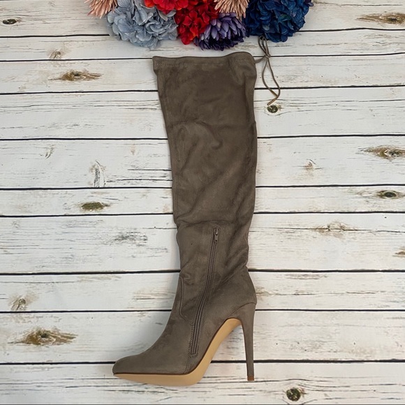 Taupe Over-the-Knee Stiletto Heeled Boot - Picture 9 of 16